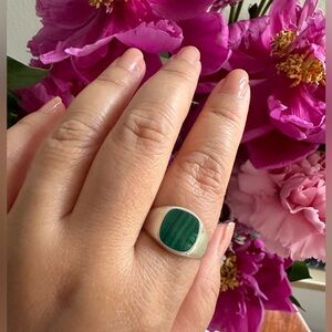 SOLD Vintage Sterling Silver and Green Malachite Signet ring
